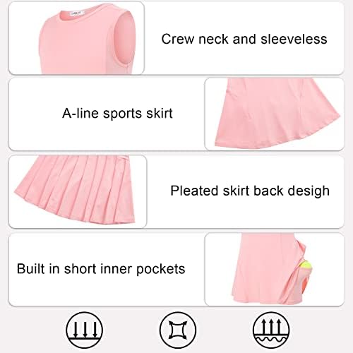 Комплект Спортни Плисирана пола без ръкави за момичета LIONJIE с Вградени Къси панталони - Рокля за Тенис и