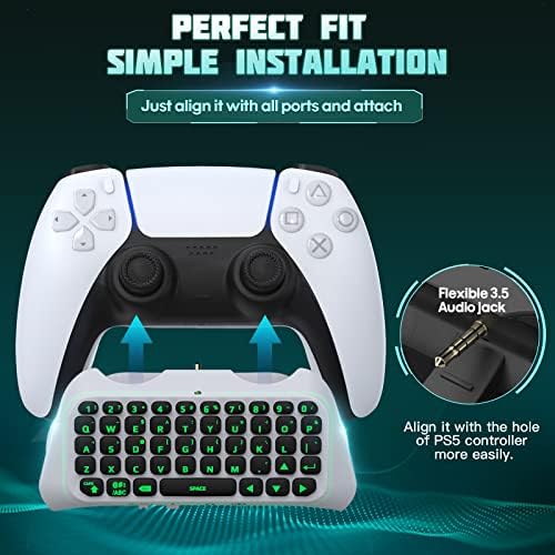 Клавиатура TiMOVO със зелена подсветка за контролер PS5, Безжична клавиатура Bluetooth, Чат-панел за контролер Playstation