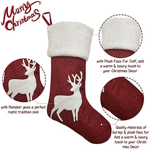 Коледни Чорапи SupMLC, 2 броя, Коледни Чорапи, 18 инча, Чул с Големи Плюшени Белезници, Чорапи, за Семейна Почивка, Украса за