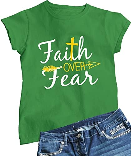 С всички Сили Женска Тениска Faith Fear Over Cross & Arrow Christian Jesus с Кръст и Бум