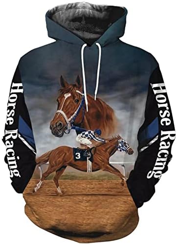 Мъжки Дамски Hoody Horse Racing 3D джоб с Дълъг Ръкав, Hoody, Яке, Пуловер, Спортен Костюм