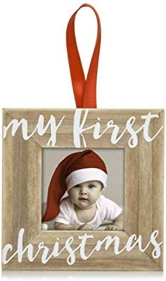 Първото Коледна Украса в Дървена Рамка за снимки Pearhead Бебе, за Бъдещи родители, Празнична Украса в Селски стил