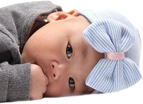 Безплатна доставка за новородени момичета, памучен мека еластична шапчица-бини с лък, подпори за фотосесия, син, един размер