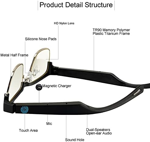 DOVIICO Smart Glasses Bluetooth-Аудио Очила за мъже и жени с Алекса, вграден микрофон, синьо светофильтром и поляризирани