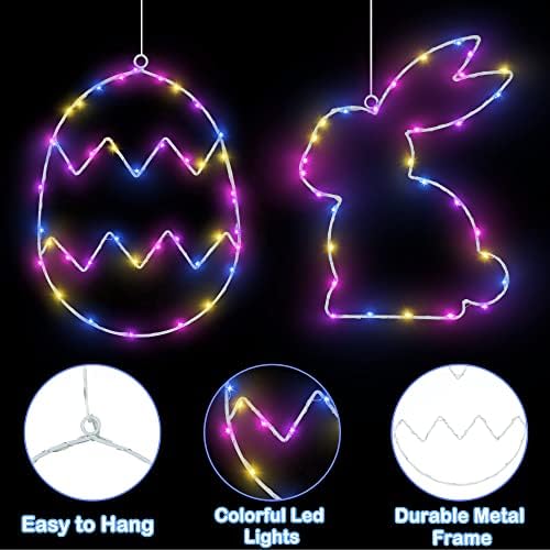 [Timer] Великденски декорации, 2 опаковки от прозореца на лампи с великден яйце-заек, Великденски светлини работещи