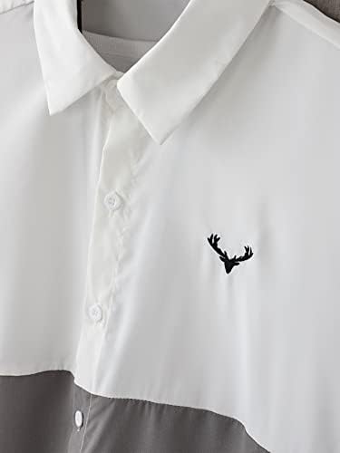 LUBOSE/ Мъжки облекла от две части, Мъжка риза с цветни блокчета с бродерия елен и къси панталони с завязками на талията, Без тениски (Цвят: многоцветен, Размер: X-Large)