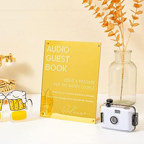 Калькулирует Сватба Аудио книгата за Алтернативна посрещат с Плакат със Снимка на Младоженците Inspo 8x10 инча Украса на Масата от Златно Стъкло за Регистрация на гост
