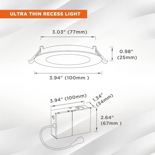 SleekLighting 3-Инчов 5 W ултра-5CT модифицируемый лампа с плосък панел с възможност за избор с разпределителната