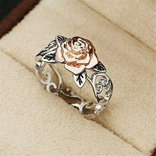 Бижута Aura от розово злато с флорални покритие, сребърен пръстен, дамски сватбена украса в стил бохо ретро (7)