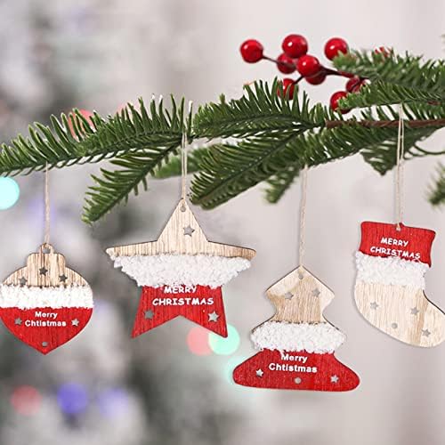 4 Опаковки Коледна украса, Комплекти дървени дърво коледна украса за Коледната Елха, Коледни Чорапи с Петолъчна Звезда, Любящо
