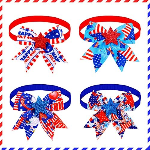 12 бр./опаковане. Ден на Независимостта на САЩ, носи Вратовръзка за Кученца с кристали, 4 юли, Кристали, Звезди,