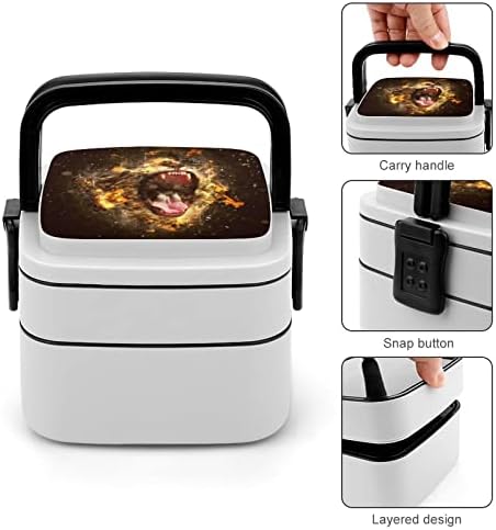 Обяд-Бокс Lion in Dark Преносим Двуслойни Bento Box Контейнер за Обяд с Голям Капацитет на Контейнера за Хранене с Лъжица