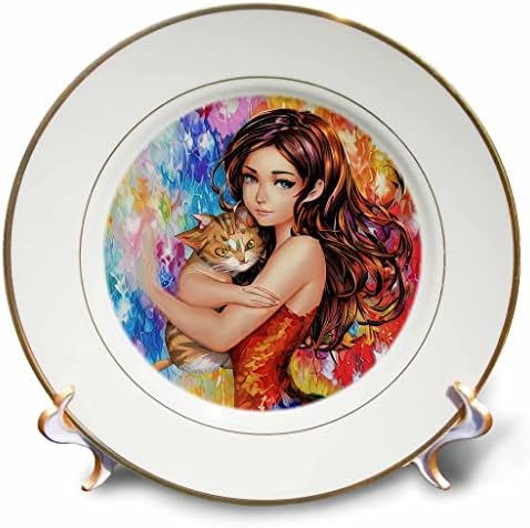 3дРоза Прекрасна Жена и прегръдки Червени котка. Цветен подарък, Настойник за любителите на котки - Чинии (cp-375980-1)