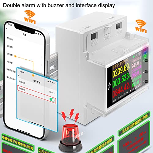 WiFi Брояч на енергия, Мултифункционален AC85‑265V Smart Power Monitor Control APP за Монтиране на релса за