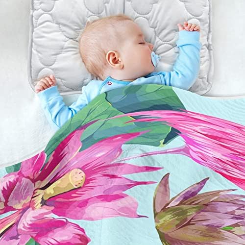Пеленальное Одеяло с Розов Lotus и фламинго, Памучно Одеало за Бебета, Като Юрган, Леко Меко Пеленальное Одеало