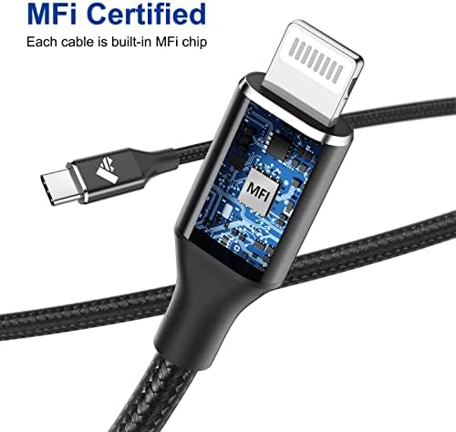 USB кабел C за iPhone 6 фута 2 опаковки, USB кабел C Светкавица с оплеткой, Сертифициран Пфи, Тип C за бързо зареждане зарядно