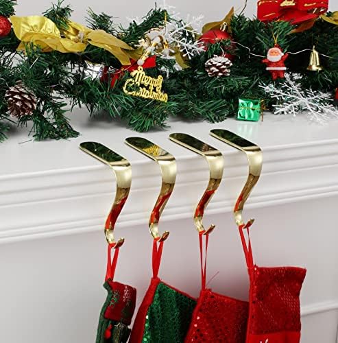Коледни Закачалки за отглеждане на Полицата рафтове Комплект от 4, Коледни Държачи за Чорапи за Камината Метални Манто