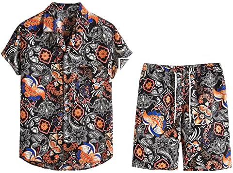 Мъжки Ежедневни Хавайски Ризи и къси Панталони, Всекидневни Тропически Костюм от 2 теми, Свободни Блузи с къс ръкав и Къси Панталони