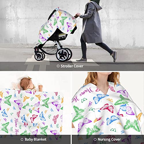 Персонализирани Цветни Балдахин за Детско столче за кола с пеперуда за Бебета с име, Обичай Калъфи за столчета