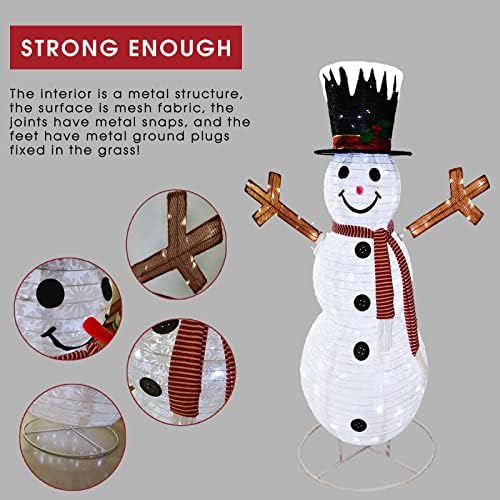 4,9 Подножието Външни декорации за двор, Коледен Снежен човек с цилиндър, Защитен от атмосферни влияния, Осветен Коледен