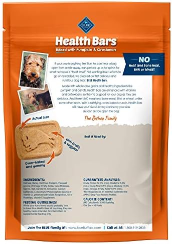 Blue Buffalo Health Bars Естествени Хрупкави Лакомства за кучета Бисквити, Тиква и канела В опаковка по 16 грама