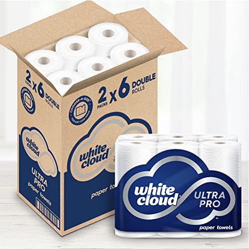 Ультрапоглощающее хартиени кърпи за ръце White Cloud Ultra PRO, листове желания размер, 2 опаковки по 6 ДВОЙНИ ролки = 24 обикновен