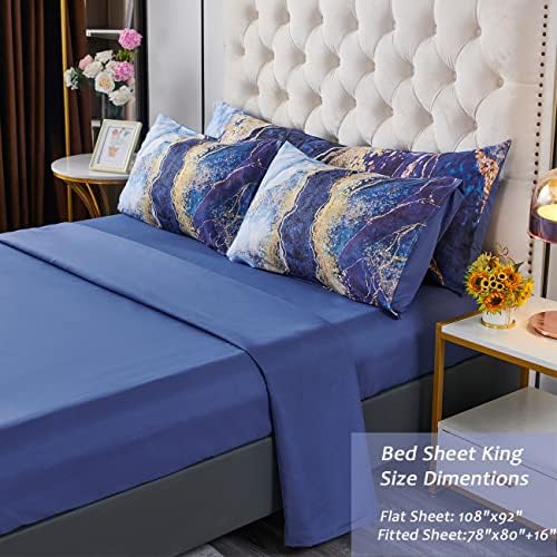 Комплекти, одеяла с акварельным мрамор модел PERFEMET, синьо комплект спално бельо с принтом Тай-боя, голям размер, 3D печат, Легло в чантата, Стилен набор от одеяла в рет?