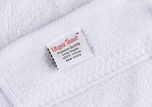 Комплект кърпи Utopia Премиум клас- Памучни Гъба Бял цвят (12x12 инча) Опаковка от 12 бели кърпи за ръце
