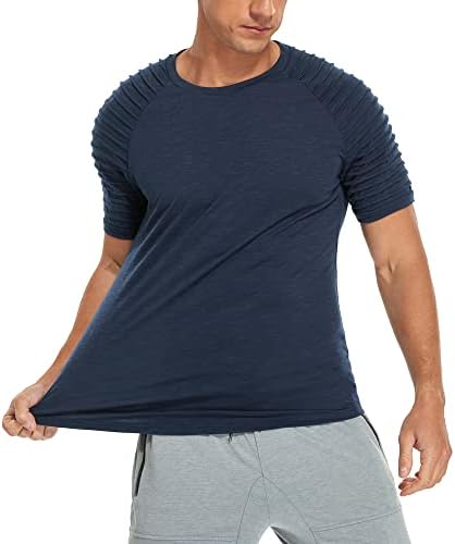 Мъжка тениска За тренировка на мускулите на NITAGUT, Плиссированный Raglan С Къс Ръкав, Спортни Модни Тениска За Фитнес