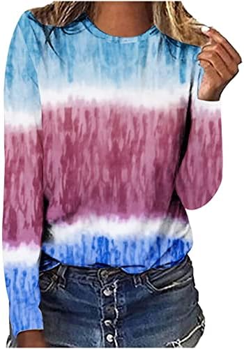 Ризи с дълъг ръкав за Момичета С Деколте Лодка Цветен Блок Мрамор Цветен Графичен Брънч на тай-Дай Блуза, Тениска Дамски