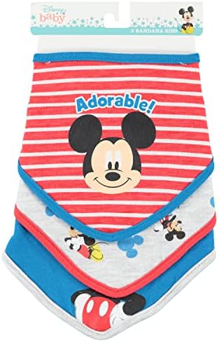 Слюнявчик-шарена кърпа Disney Baby Унисекс с Мики Маус, 3 опаковки - Бебешки Лигавници с Мики Маус (син / Червен/ сив,