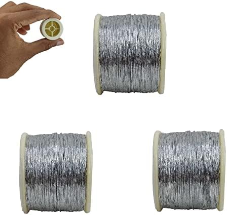 Aumni Crafts Метални нишки Zari 0,1 мм (3 Ролка) Сребрист цвят за Бродерия Aari, Бродерия, Шиене, Бродерия за дрехи