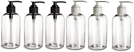 6 Опаковки – 8 унции-Прозрачни Пластмасови бутилки Boston – 3 Бели помпа - 3 Черни помпа - за Етерични масла, Парфюмерия, Почистващи препарати от Natural Farms