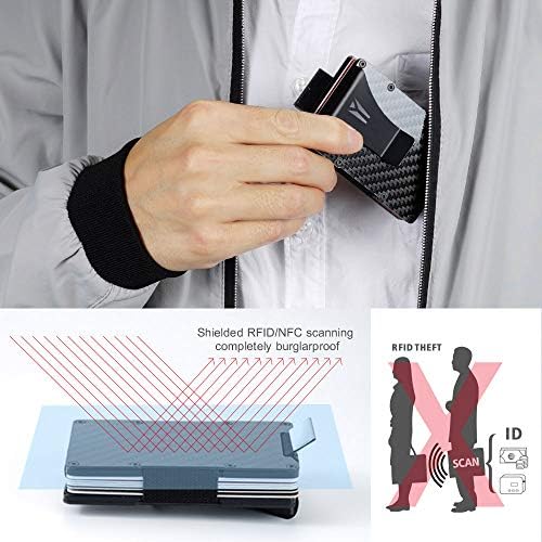 Yeacun Портфейл от Въглеродни Влакна RFID Блокиране на Противоугонный Минималистичен Удобен Разтегателен Ото Титуляр