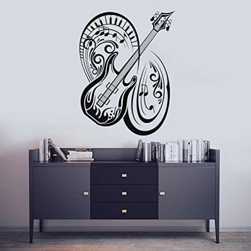 Китара ZHEHUA с Дизайн на Пламъка и Музикални Ноти, Стикер на Стената за Любителите на музиката, Украсата на дома и Музикалната стая, H622 Black, 57x75 см