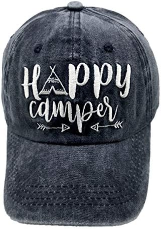 LOKIDVE Бродирани Бейзболна Шапка Happy Camper с Надпис Distressed Dad Шапка за Мъже И Жени