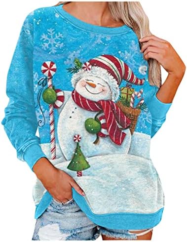 Коледни Ризи за Жени, Блузи с кръгло деколте и Дълъг ръкав, Красиви Блузи, Ежедневни Есен Облекло, Модни Графична