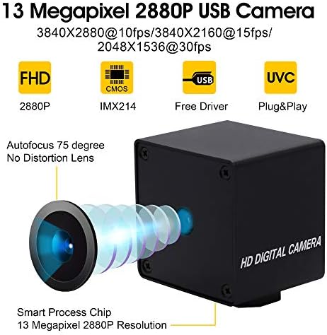 13-мегапикселова USB-камера с Микрофон Аудио Автофокус-Видео камера за компютър, Mini UVC USB2.0 PC Камера с Метален