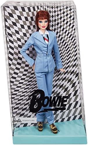 Маркова кукла Дейвид Бауи кукли Барби (11,5 инча, Червена коса), В Син костюм, със стойка за кукли и сертификат за