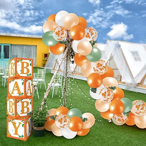 Sinasasspel Little Cutie Baby Shower Кутии с балони Украса За парти по случай 1-ви Рожден Ден на Оранжев Фон, Включително