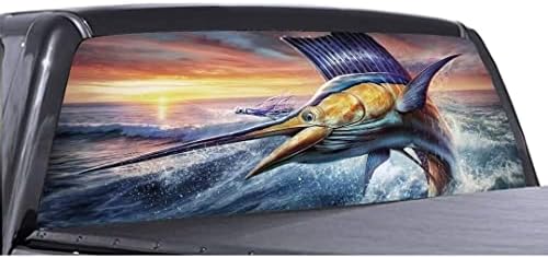 Стикер на задното стъкло на камион с участието на Океанска Риба, Рибка, костур, Перфорирана Стикер с Патриотичен дизайн за американската