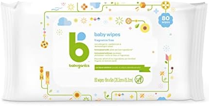 Бебешки кърпички, Кърпички за памперси Babyganics без мирис, 400 броя (5 опаковки за 80 броя), Не предизвикват алергии и се състои от съставки от растителен произход.