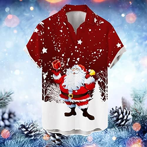 XXBR Коледа Риза с къс ръкав за мъже, Върхове с Принтом Дядо Коледа на Копчета и отложным яка, Домашна Ежедневни