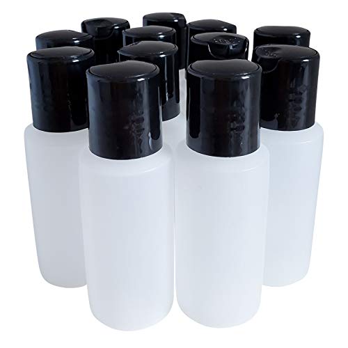 Kelkaa 1 унция Трайни пластмасови бутилки за пътуване от полиетилен с висока плътност с черна капак на преса-диск, Натурални