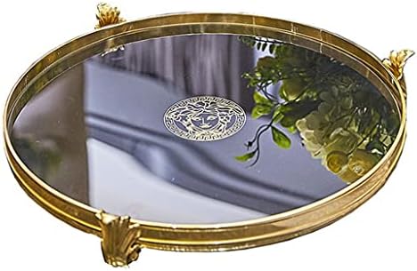JGQGB Домашен Стъклена Тава За Съхранение на Украса за Баня Златна Медни Базова Полк Тава За Обслужване Трапезария