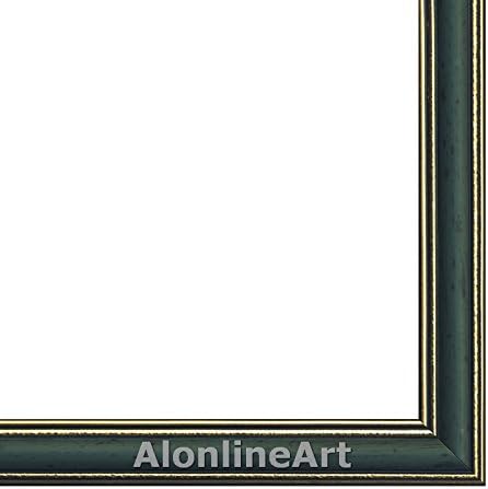 Alonline Art - Сътворението на Адам на Микеланджело | Картина в зелената рамка, Напечатанная отпечатъци от памук, най-до