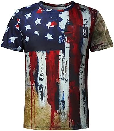 XXBR Мъжка Тениска с Надпис Ден на независимостта на САЩ, Тениска с кръгло деколте и принтом Звезди и ивици, Върхове