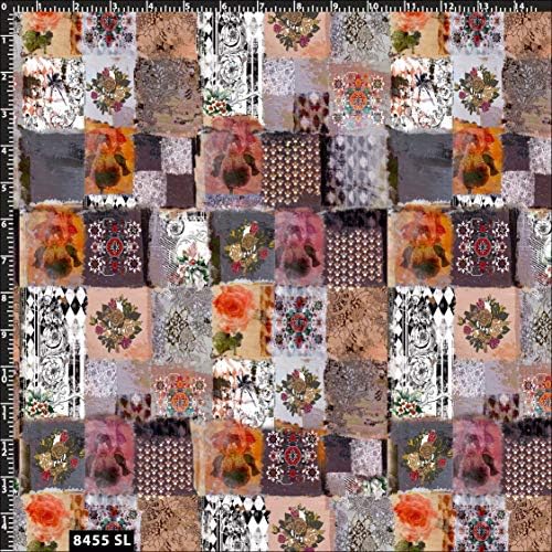 Ретро Цветна Мозайка от Памучна Ватирана тъкан by The Yard - Сиво, Слива и Тръпчиво-оранжево)