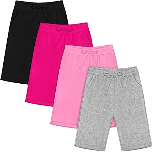 Спортни къси Панталони за момичета Resinta, 4 опаковки, Меки Памучни Шорти за Бягане за Момичета с Завязками