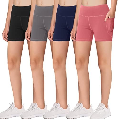 Спортни Байкерские шорти MIRITY за момичета с джобове - Детски Шорти за занимания с Танци, Йога, Джогинг, Футбол, Волейбол, Велошортами (опаковка от 4 броя)